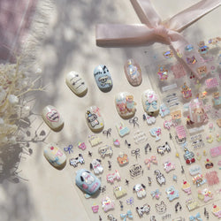 Graffiti Bear Cat Kitten Dog Puppy Bowknot Cake Tulip Note Star Cherry Cup Adhesive Nail Art Decoration Sticker Manicure Decals (ONLINE ORDER ONLY)