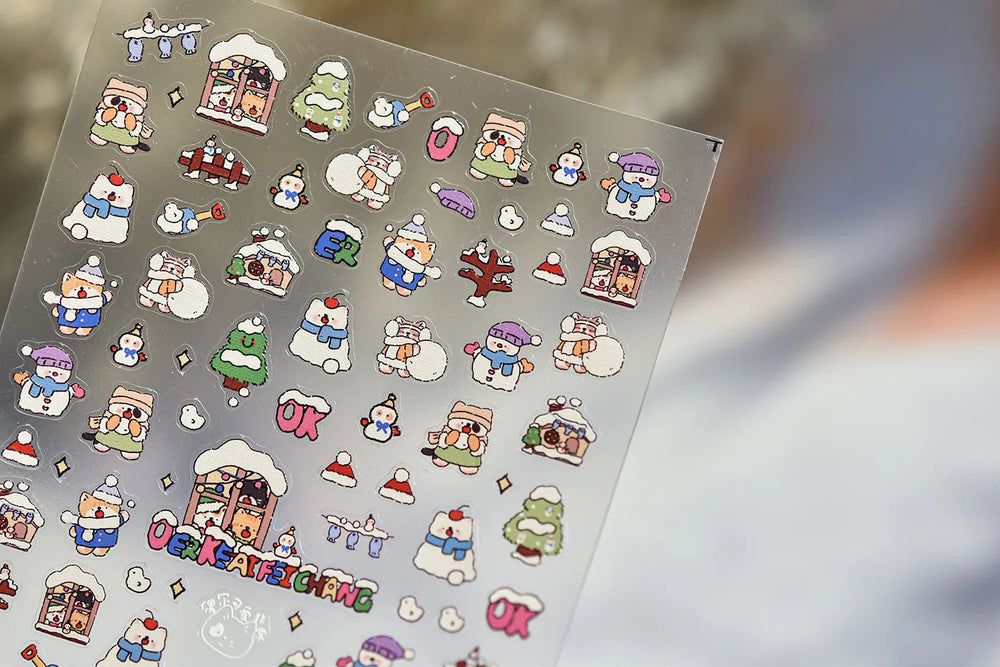 Cat House Snow Tree Window Fish Star Shiny Snowman Duck 5D Self Adhesive Nail Art Stickers Hat Apple Rhinestone Manicure Decals (ONLINE ORDER ONLY)