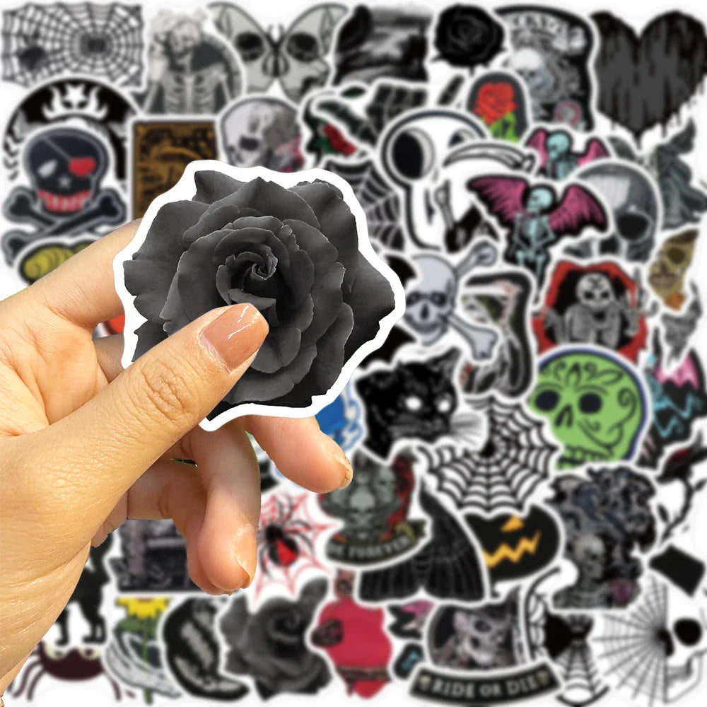 60PCS Dark Skull Spider Web Graffiti Sticker Cartoon Creative Sticker For Guitar Computer Car Waterproof Children Kids Sticker (ONLINE ORDER ONLY)