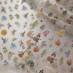 Autumn Fall Sunflower Rabbit Leaves Crane Rose Sun Mountain Hill Produce Good Harvests Cookie Nail Art Sticker Decoration Decals (ONLINE ORDER ONLY)