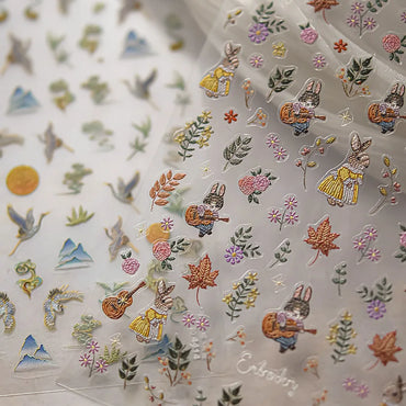 Autumn Fall Sunflower Rabbit Leaves Crane Rose Sun Mountain Hill Produce Good Harvests Cookie Nail Art Sticker Decoration Decals (ONLINE ORDER ONLY)