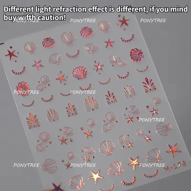Dizzying Shell Coral Dolphin Starfish Heart Jellyfish Water Bubbles Ocean Adhesive Nail Art Decorations Stickers Manicure Decals (ONLINE ORDER ONLY)