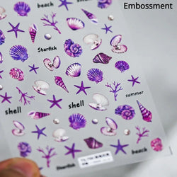 Summer Beach Ocean Shell Starfish Clams Conch Stars Sea Bubble Seasnail Soft Relief Decoration Nail Art Stickers Manicure Decals (ONLINE ORDER ONLY)
