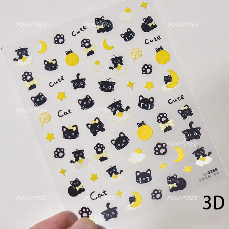 Mysterious Egyptian Cat Totem Eye Symbol Black Pharaoh Kitty Paw Sun Self Adhesive Nail Art Stickers Manicure Decals Wholesale (Online Order Only)