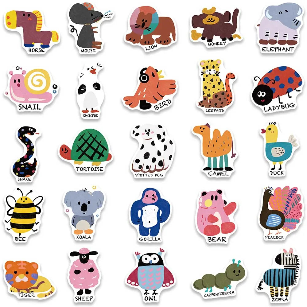50pcs Vinyl Laptop Decals Cute Cartoon Animals Waterproof Graffiti For Luggage Phone Guitar Bicycle Car Stickers Kids Toy (ONLINE ORDER ONLY)