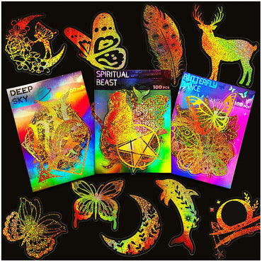 100pcs Cute Holographic Laser Butterfly Cartoon Stickers Animal Decals Laptop Notebook Phone Diary Decoration Sticker Kids Toys (ONLINE ORDER ONLY)