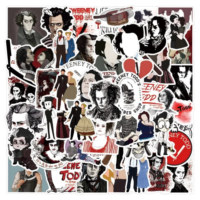 Sweeney Todd Cartoon Stickers Pack - Suitcase, Phone, Laptop, Car, Scooter, Fridge Decor (Online Order Only)