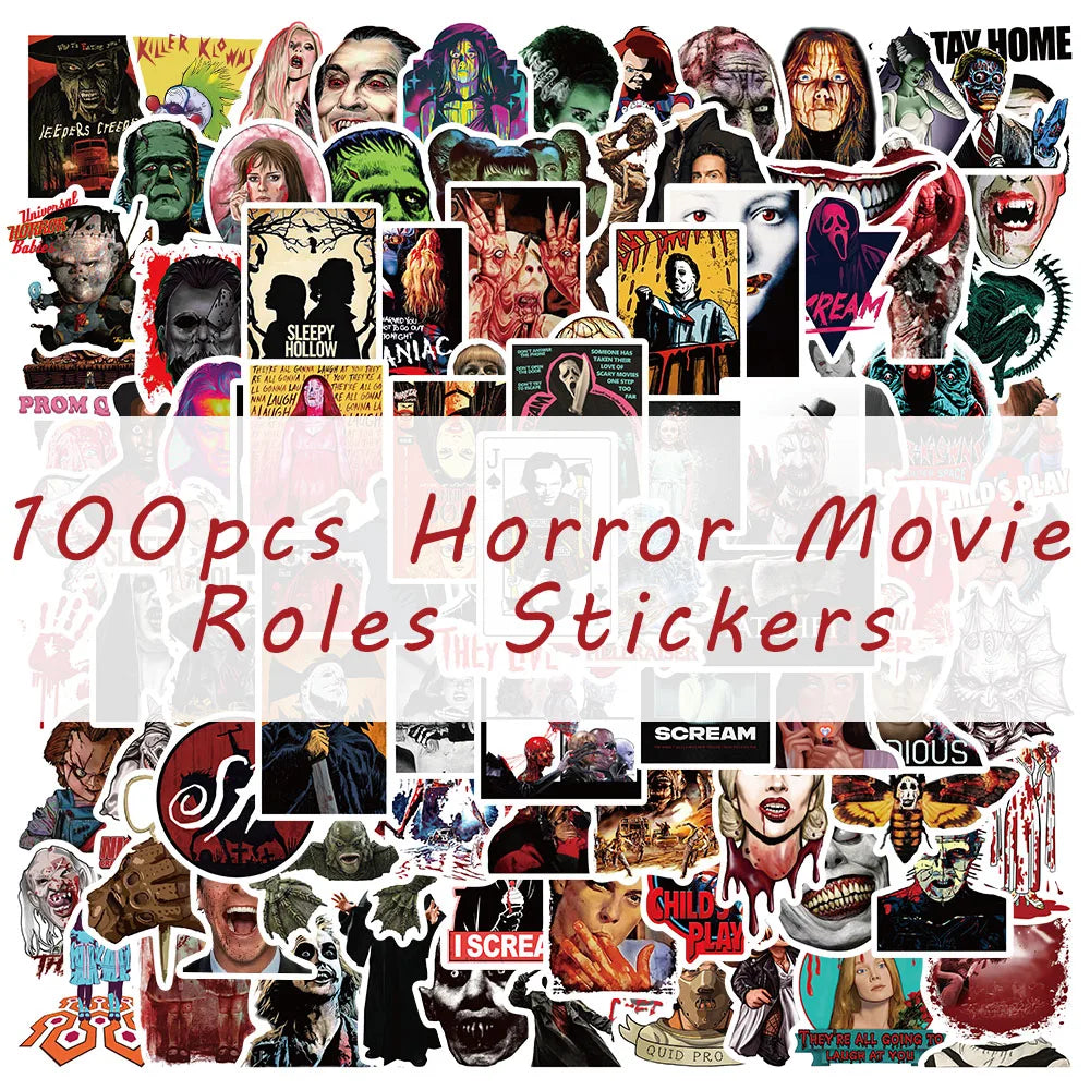 50/100PCS Mixed Horror Movie Thriller Halloween Sticker Pack (Online Order Only)