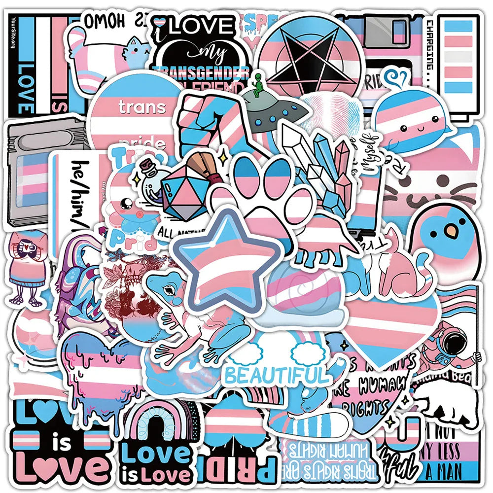 Transgender Pride Stickers 10/30/60pcs LGBTQ Rainbow Decals for Skateboard Laptop (Online Order Only)