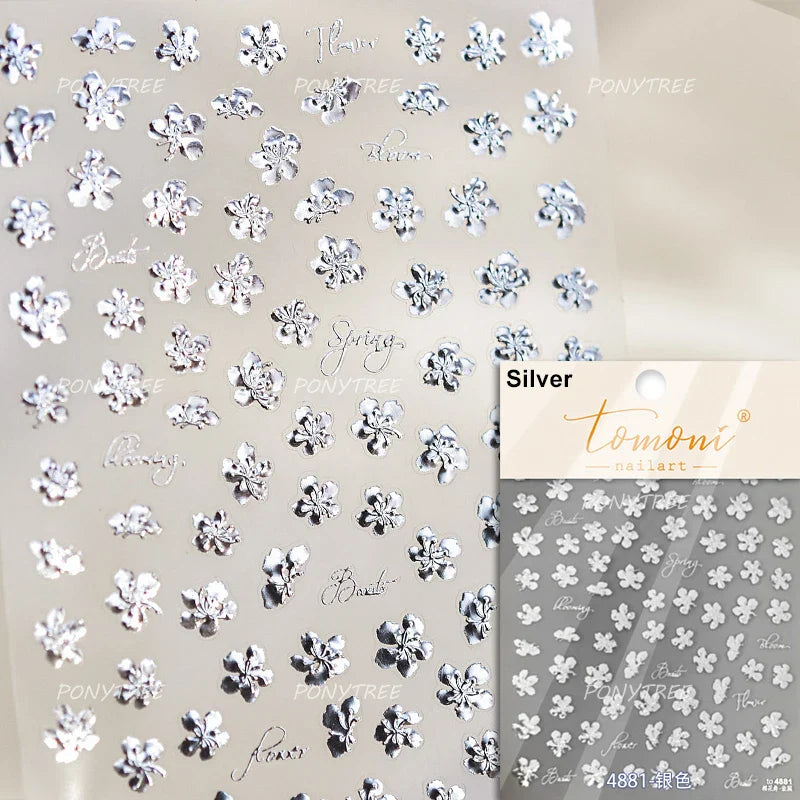 Gold Hot Stamping Flowers Leaves 3D 5D Pearl Bead Delicate Self Adhesive Nail Art Decorations Stickers Manicure Decals Wholesale (Online Order Only)