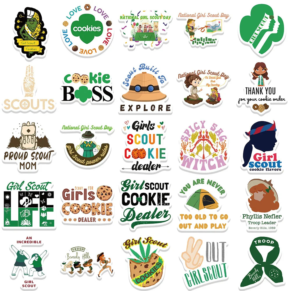 10/30/50PCS Girl Scout Movie Stickers Cartoon Graffiti Decals DIY Phone Notebook Suitcase Bike Laptop Skateboard Car Sticker Toy (ONLINE ORDER ONLY)