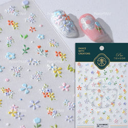 Mini Colourful Flower Black Yellow Petal Wreath 5D Chic Embossed Reliefs Delicate Self Adhesive Nail Art Stickers Manicure Decal (Online Order Only)
