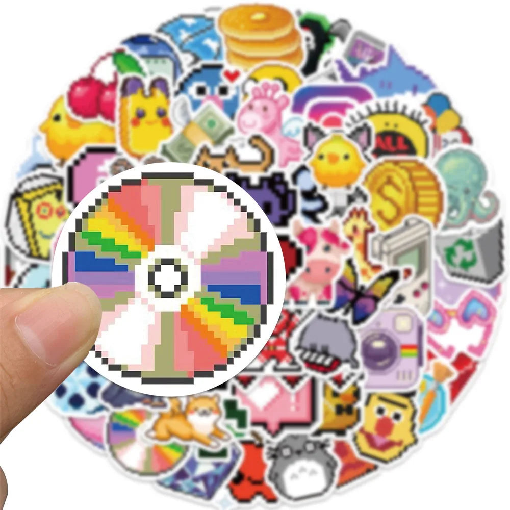 10/30/65PCS INS Style Cute Pixel Cartoon Aesthetic Stickers Laptop Phone Scrapbook Notebook DIY Luggage Graffiti Sticker Kid Toy (ONLINE ORDER ONLY)