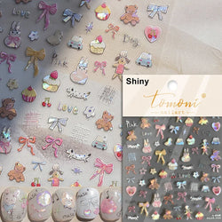 Dog Rabbit Line Bunny Footprint Bowknot Heart Cake Strawberry Flowers Bone Graffiti Adhesive Nail Art Stickers Manicure Decals (ONLINE ORDER ONLY)