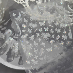 Cute 3D White Rose Flower Lace Bud Silk Bowknot Butterfly Dreamy Shiny Relief Chic Self Adhesive Nail Art Sticker Manicure Decal (ONLINE ORDER ONLY)