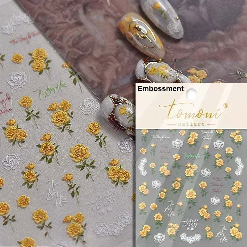 Hummingbird Iris Butterfly Peony Rose Tulip Daisy Lily Flowers Morning Glory Pearl Rhinestones Nail Art Sticker Decoration Decal (ONLINE ORDER ONLY)