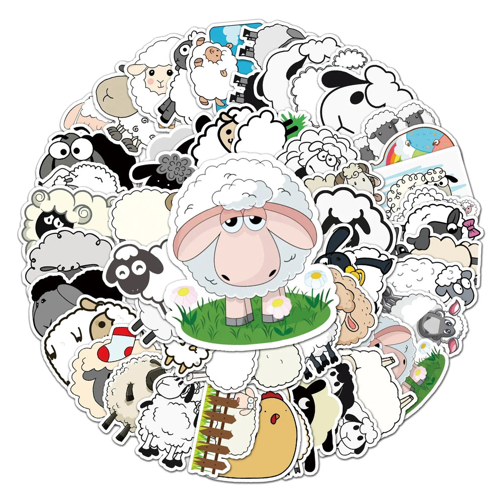 50Pcs Sheep Cartoon Waterproof Vinyl Stickers for Skateboard Snowboard Home Decor (ONLINE ORDER ONLY)