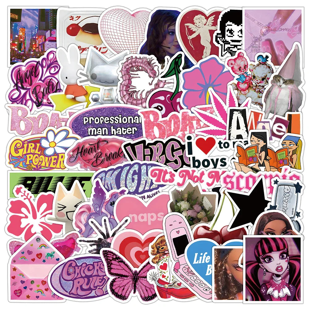 Cool Pink Cartoon Stickers - 10/30/50pcs Waterproof DIY Skateboard Motorcycle Notebook Fridge Decals (Online Order Only)