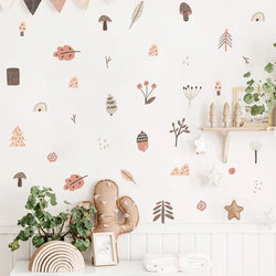 Boho Pink Woodland Vinyl Wall Decals - Leaves, Mushrooms, Nursery Decor (ONLINE ORDER ONLY)