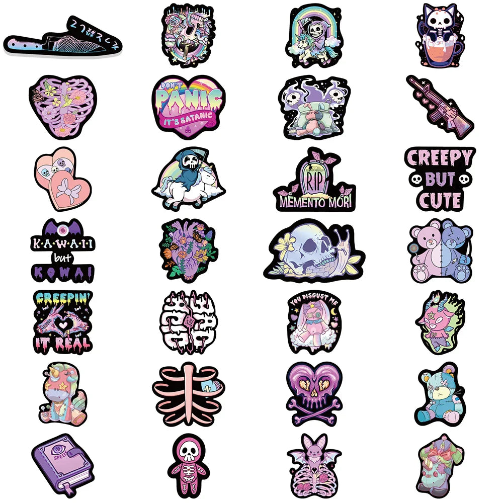 10/30/56PCS Cute Cartoon Halloween Gothic Horror Stickers Decals Skull Decals Decoration For Suitcase Notebook Laptop Fridge Car (ONLINE ORDER ONLY)