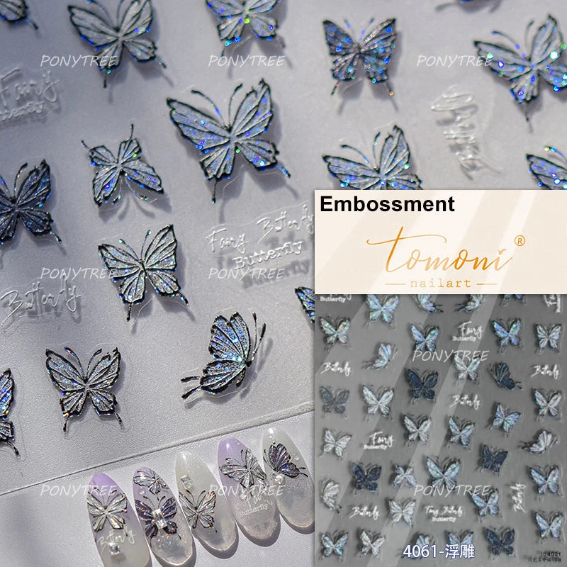 Blue Purple Tulip Flower Butterfly Garden Blossom Floral Charming Delicate 5D Relief Adhesive Nail Art Stickers Manicure Decals (ONLINE ORDER ONLY)