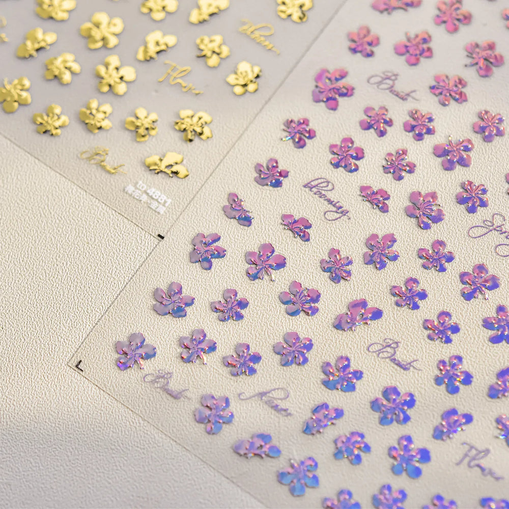 Cherry Blossom Dance Flower Gradient Petal Hot Stamping Laser Pink Adhesive Nail Art Stickers Special Process Manicure Decals (ONLINE ORDER ONLY)