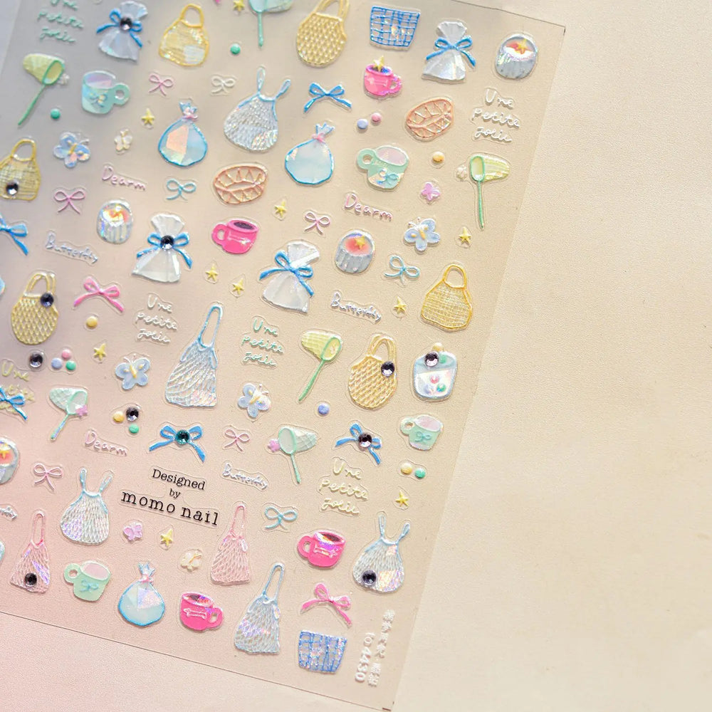 Cute Dream Catcher Net Bag Water Cup Woven Mesh Star Dreamy Bowknot Butterfly Embossed Adhesive Nail Art Sticker Manicure Decal (ONLINE ORDER ONLY)