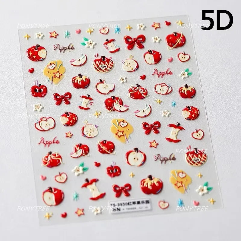 Interesting Joyful Fruits Apple Strawberry Orange Watermelon Grape Lemon Pear Vitamins Colored Nail Art Stickers Manicure Decals (ONLINE ORDER ONLY)