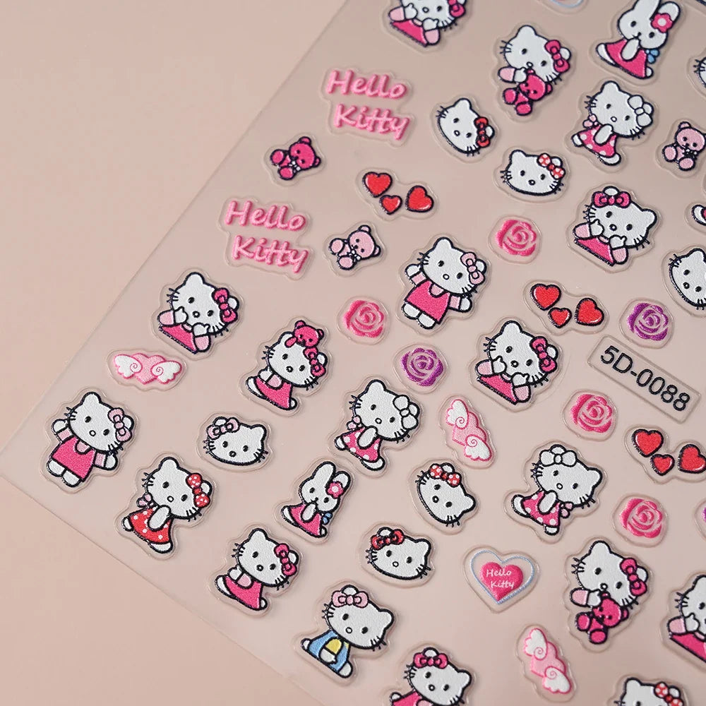 1pc 5D Pink/Black Hello Kitty Nail Art Stickers Anime Cartoon Japanese Cartoon KT Cat Manicure Decal Luxury DIY Nail Accessories (ONLINE ORDER ONLY)