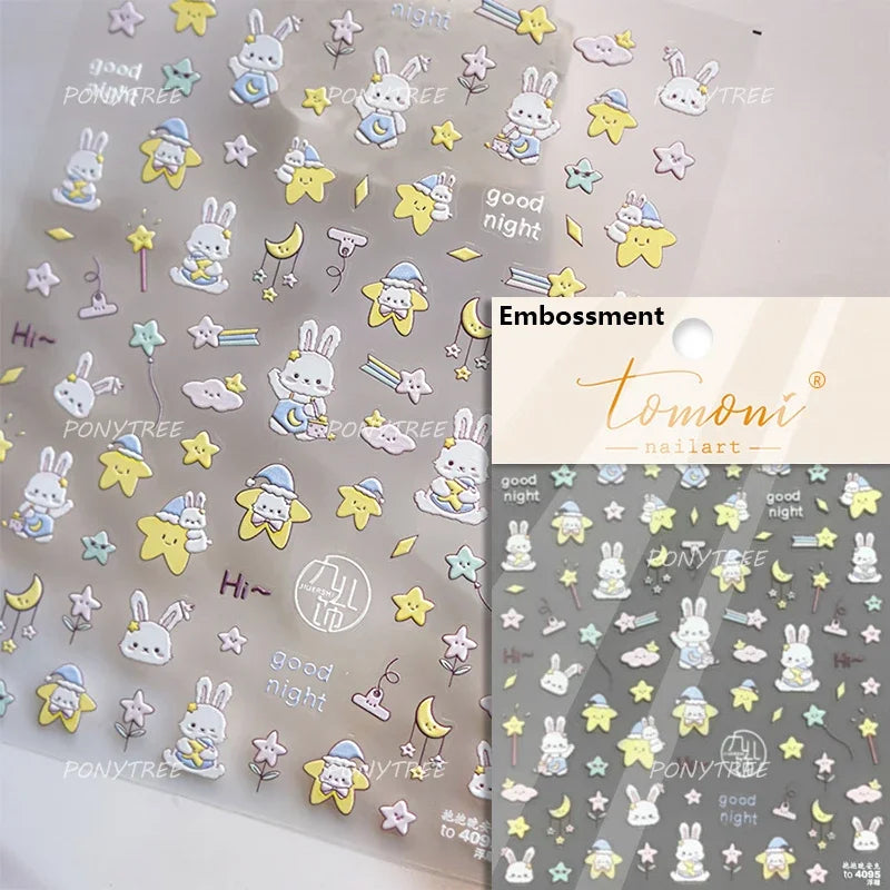 Bunny Love Heart Rabbit Nurse Cut Wound Bowknot Pill Flower Medicine Treatment Self Adhesive Nail Art Stickers Manicure Decals (ONLINE ORDER ONLY)