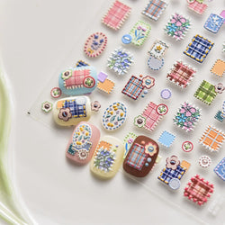 Button Rag Floral Print Flower Small Sticker Cloth Morning Glory Figure Pattern Thread Adhesive Nail Art Stickers Manicure Decal (ONLINE ORDER ONLY)