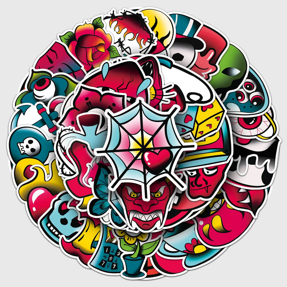 50Pcs Cartoon Graffiti Waterproof Stickers for Skateboards and Home Decor (ONLINE ORDER ONLY)