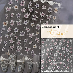 Embroidered Butterfly Flower Colourful Gradient Morning Glory Leaves Self Adhesive Nail Art Stickers Rhinestone Manicure Decals (ONLINE ORDER ONLY)