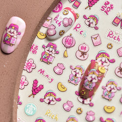 rich letter Chinese characters gourd money lantern firecracker God of wealth Yuanbao Adhesive Nail Art Stickers Manicure Decals (ONLINE ORDER ONLY)