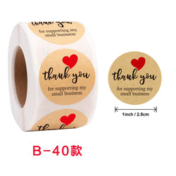 50-500Pcs 1Inch Kraft Paper Heart Thank You Label Stickers for Gift Card Package Party Wrapping Baking Small Business Stickers (ONLINE ORDER ONLY)
