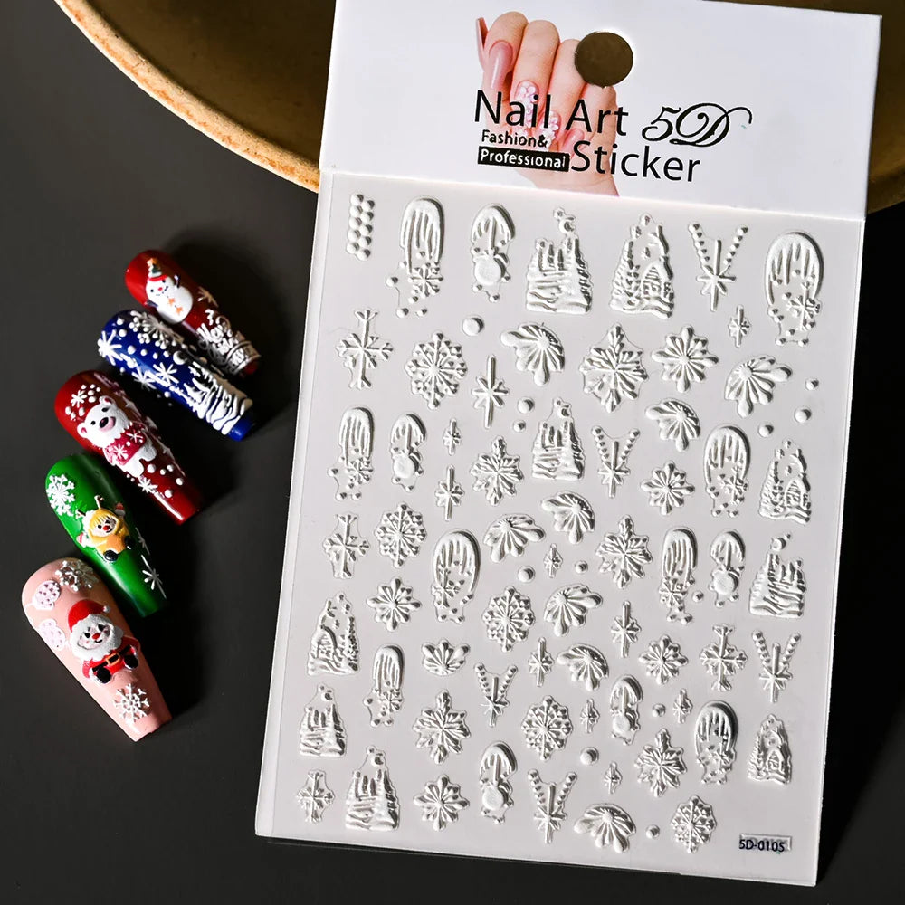 Cute Deer Christmas Nail Stickers 5D Embossed Elk Star Gingerbread Man Snowflake Santa Claus Holly DIY Winter Engraved Manicure* (ONLINE ORDER ONLY)