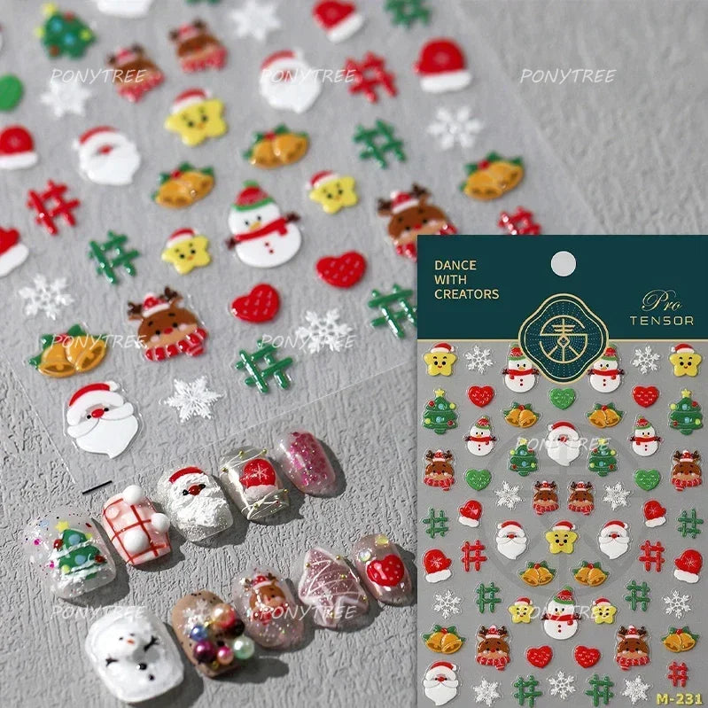 Apple Bear Bunny Snowman Winter Tree Bell Dog Self Adhesive Nail Art Stickers Snowflake Santa Claus Rhinestone Manicure Decals (ONLINE ORDER ONLY)