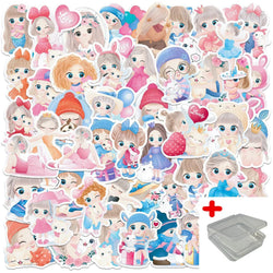 50pcs Cute Girl Graffiti Stickers for Helmet, Wall, DIY Decoration with Storage Box (Online Order Only)