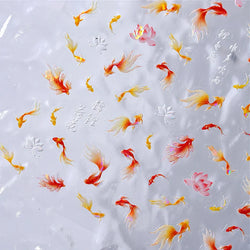 Pink Lotus Flower Red Gold Koi Carp Fish Tail Fancy Carp Self Adhesive Nail Art Decorations Stickers Manicure Decals Wholesale (ONLINE ORDER ONLY)