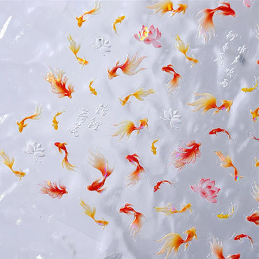 Pink Lotus Flower Red Gold Koi Carp Fish Tail Fancy Carp Self Adhesive Nail Art Decorations Stickers Manicure Decals Wholesale (ONLINE ORDER ONLY)