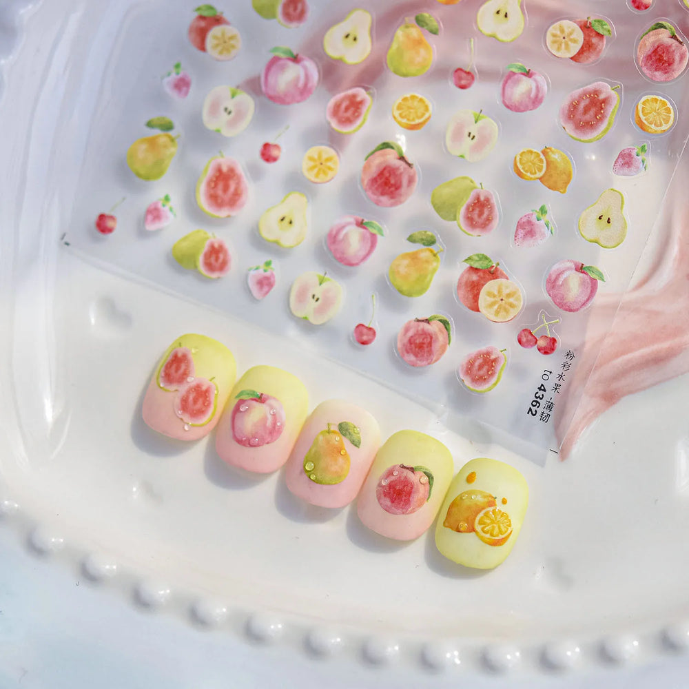Fig Guava Pitaya Honey Peach Oranges Watermelon Strawberry Apple Pineapple Fruit Nail Art Decoration Stickers Manicure Decals (ONLINE ORDER ONLY)