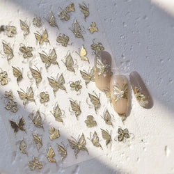 Charming Golden Gradient Shiny Rhinestone Jelly Butterfly Flower Petal Bowknot 3D Self Adhesive Nail Art Sticker Manicure Decals (ONLINE ORDER ONLY)