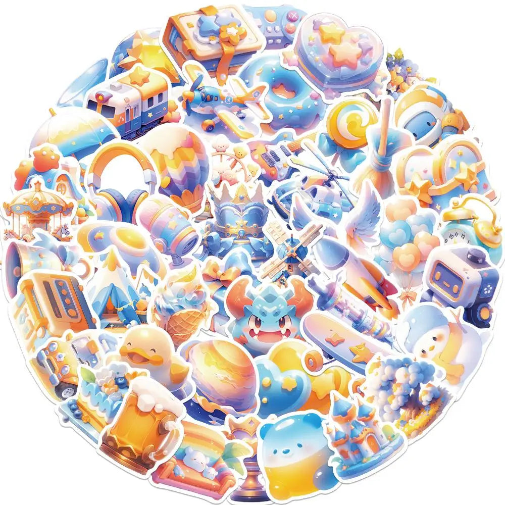 Dream Blue Yellow Graffiti Cartoon Stickers Waterproof Decals for Cup, Book, Luggage, Guitar, Helmet (ONLINE ORDER ONLY)