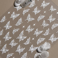 Chic Beautiful White Butterfly Shiny Lace Star Adhesive Nail Art Stickers Animals Charm Snowflake Manicure Decals Nail Supplies (Online Order Only)