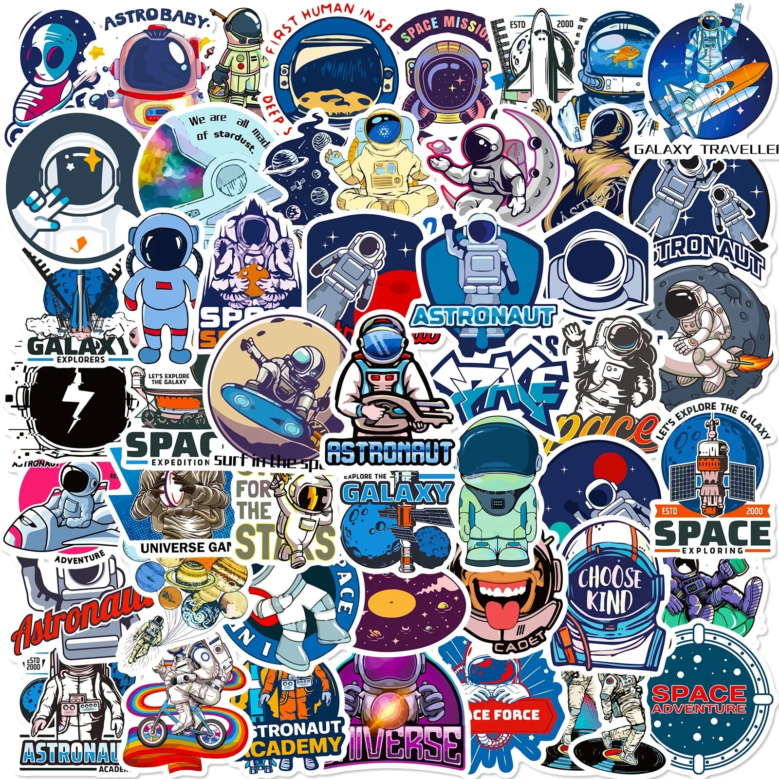Outer Space Graffiti Stickers: Astronaut Cartoon for Laptop, Luggage, Skateboard, Helmet, Phone, Guitar - 10/25/50pcs (ONLINE ORDER ONLY)