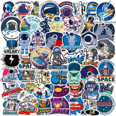 Outer Space Graffiti Stickers: Astronaut Cartoon for Laptop, Luggage, Skateboard, Helmet, Phone, Guitar - 10/25/50pcs (ONLINE ORDER ONLY)