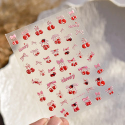 Lovely Red Heart Crystal Cherry Fruit Bowknot Letter Gold Pink Self Adhesive Nail Art Sticker Delicate Rhinestone Manicure Decal (ONLINE ORDER ONLY)