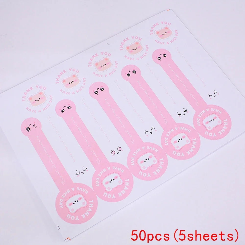 50-100pcs Pink Bear Thank You Stickers Seal Labels Small Business Packaging Sticker for Envelopes Seal Gift Box Decorations (Online Order Only)