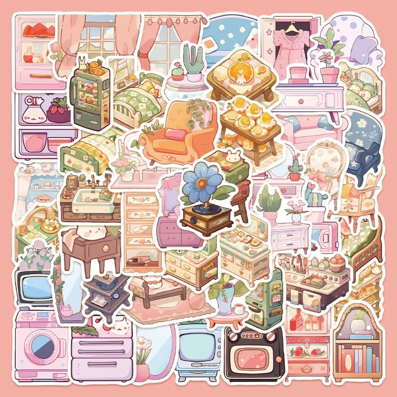 50pcs Cartoon Furniture Graffiti Stickers for Helmet, Desktop, Wall Decoration (ONLINE ORDER ONLY)