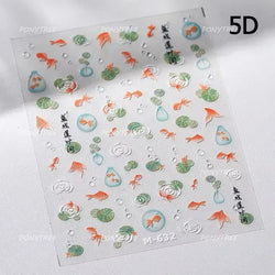 Pink Lotus Flower Red Gold Koi Carp Fish Tail Fancy Carp Self Adhesive Nail Art Decorations Stickers Manicure Decals Wholesale (ONLINE ORDER ONLY)